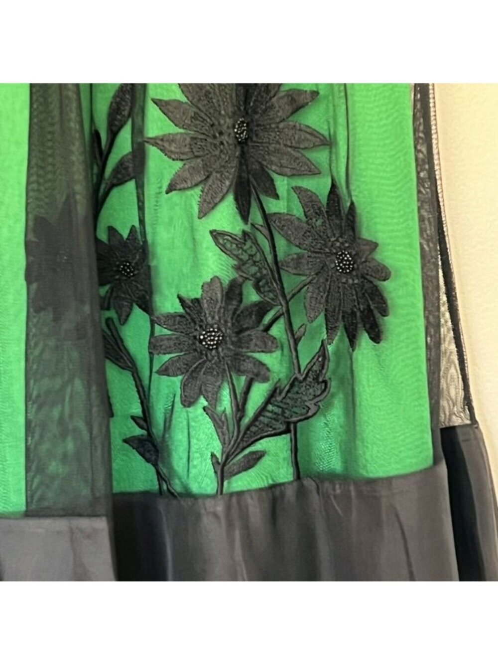 Anthropologie Womens Sz 0 Green Midi Skirt Black Tulle Whimsigoth Fairy Grunge - Picture 4 of 9